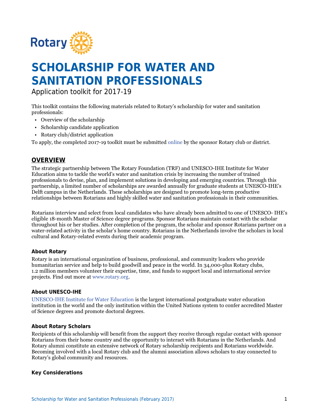 Scholarship for Water and Sanitation Professionals