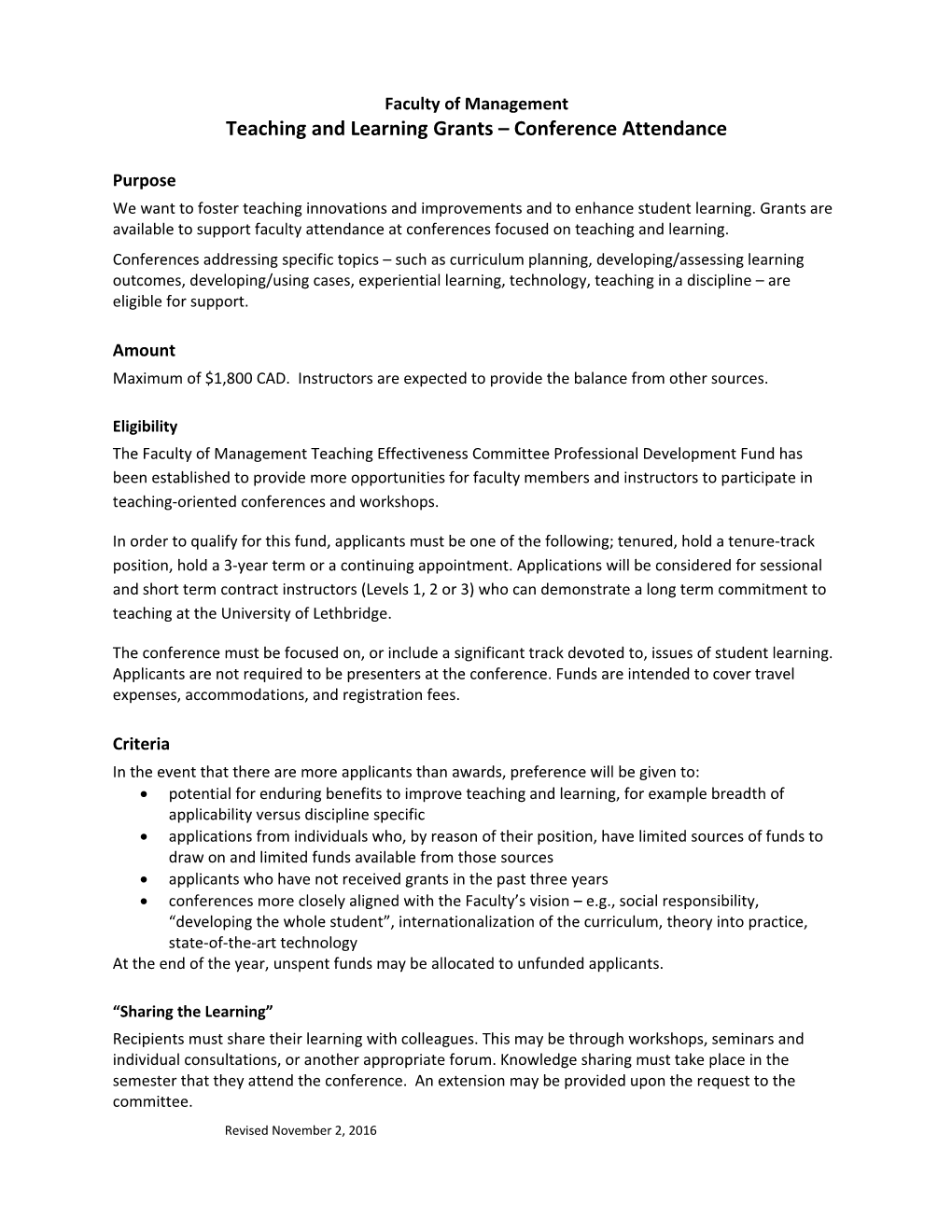 Teaching and Learning Grants Conference Attendance