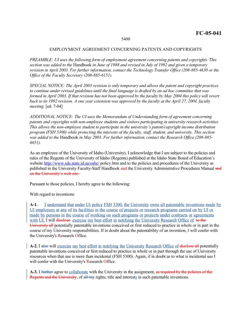 Employment Agreement Concerning Patents and Copyrights 5400