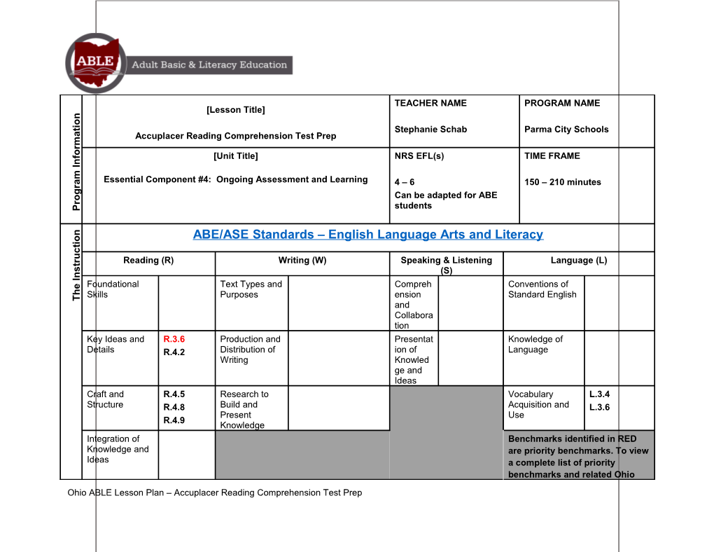 Students Will Gain Knowledge About the Accuplacer Placement Exam, by Engaging in a Classroom