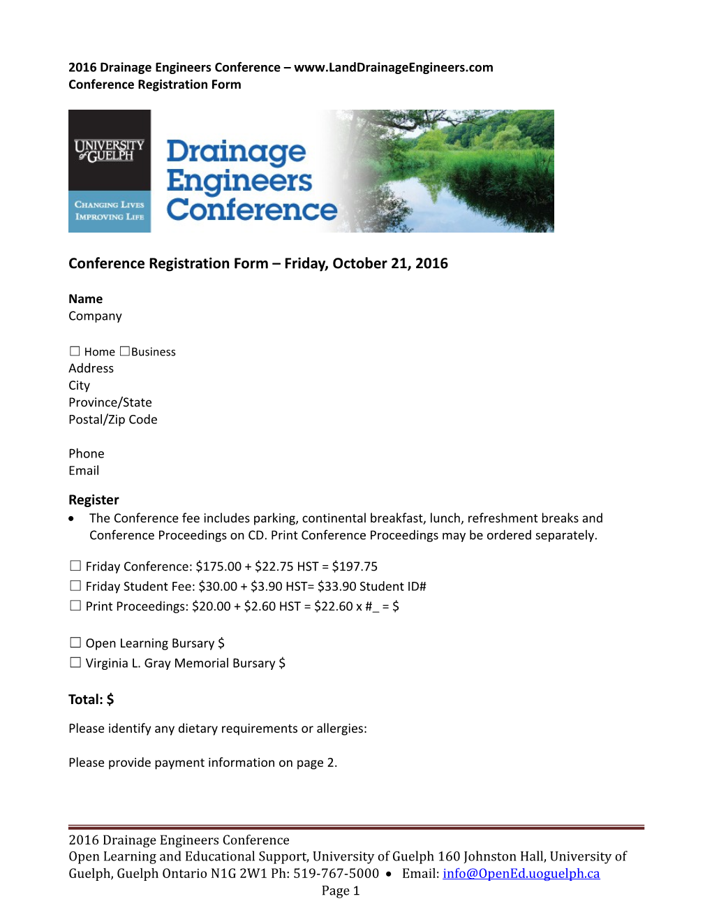 Drainage Conference Registration Form