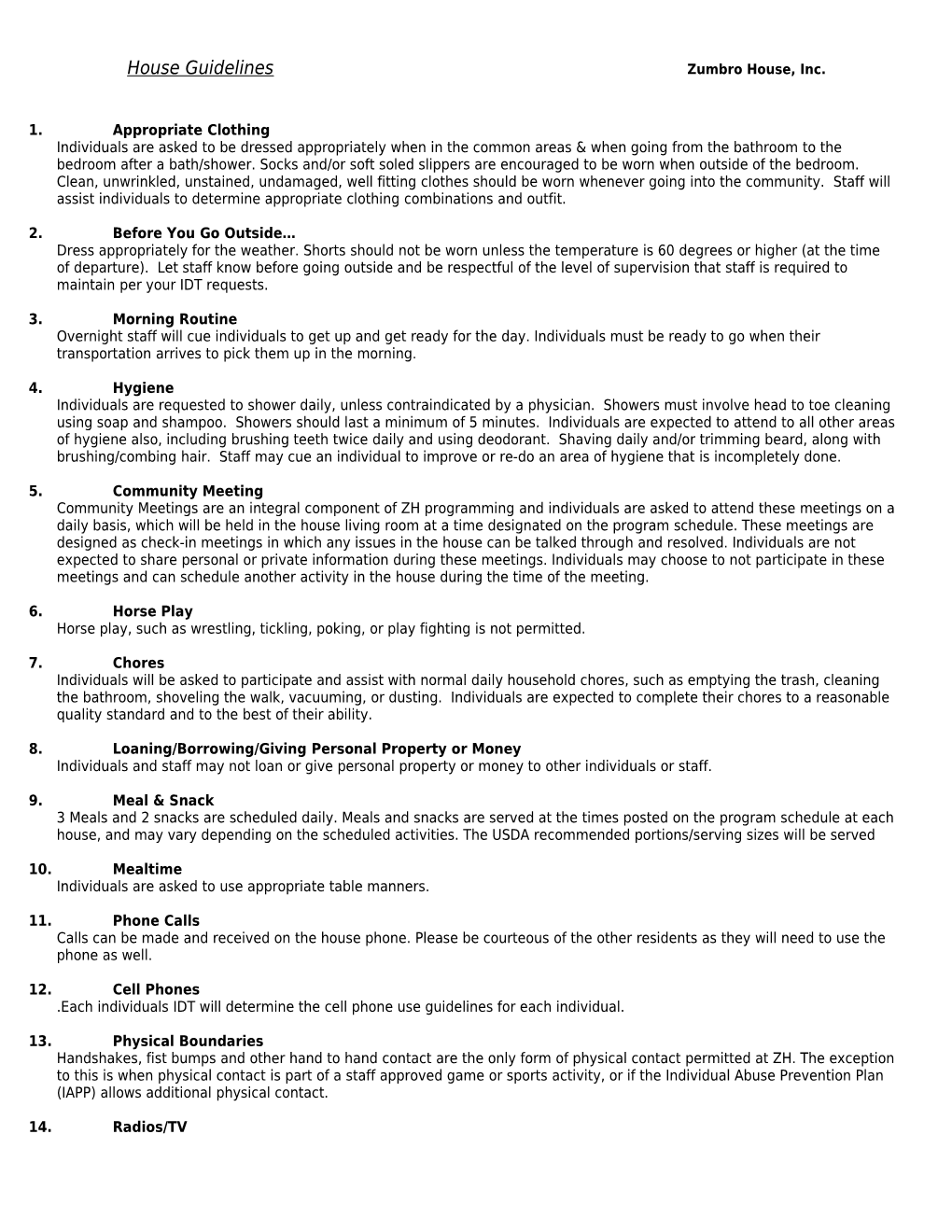 House Guidelines Zumbro House, Inc