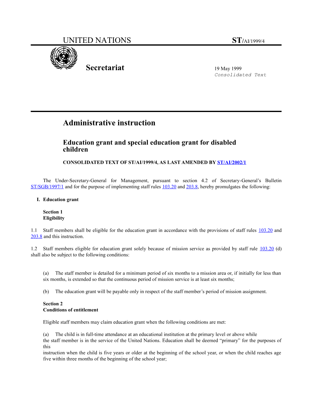 United Nations St/Ai/1999/4