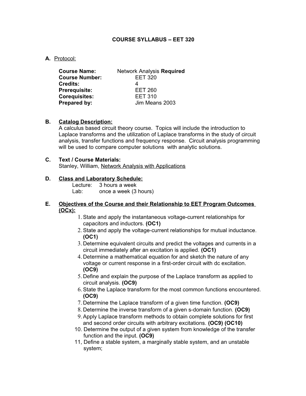 Course Name:Network Analysis Required