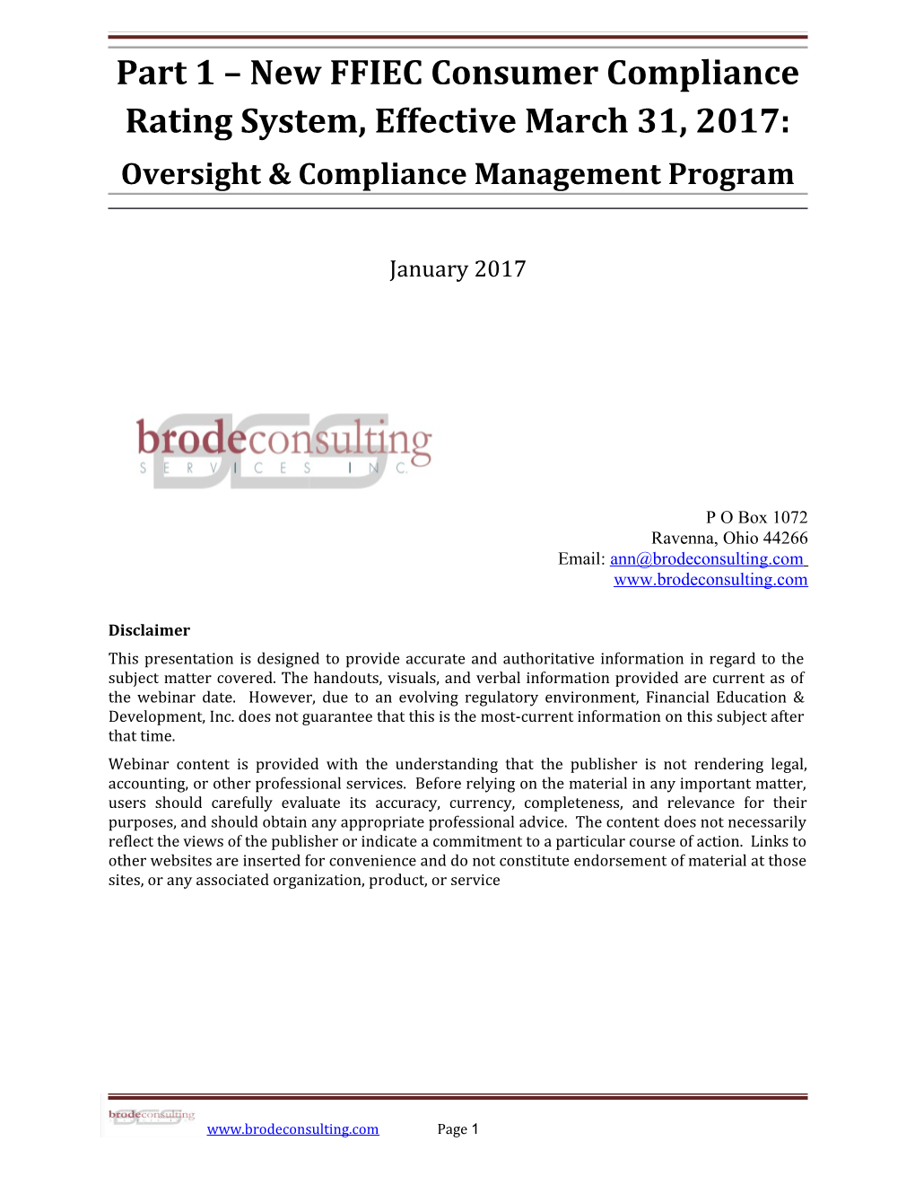 Oversight & Compliance Management Program