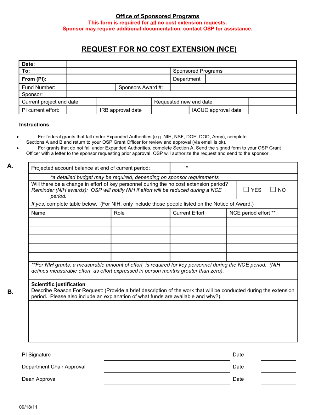 This Form Is Required for All No Cost Extension Requests