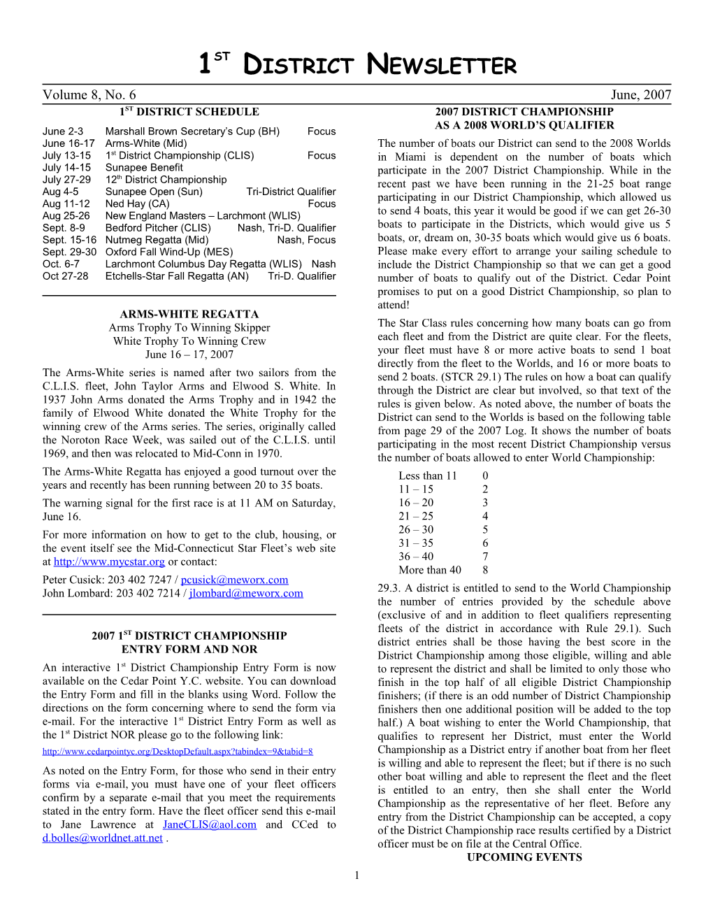 1St District Schedule