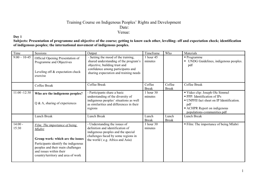 Programme for the ILO Component of the Indigenous Fellowship Programme