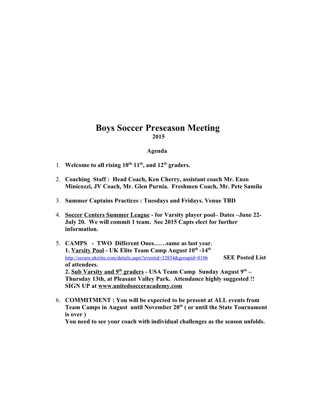 Boys Soccer Preseason Meeting