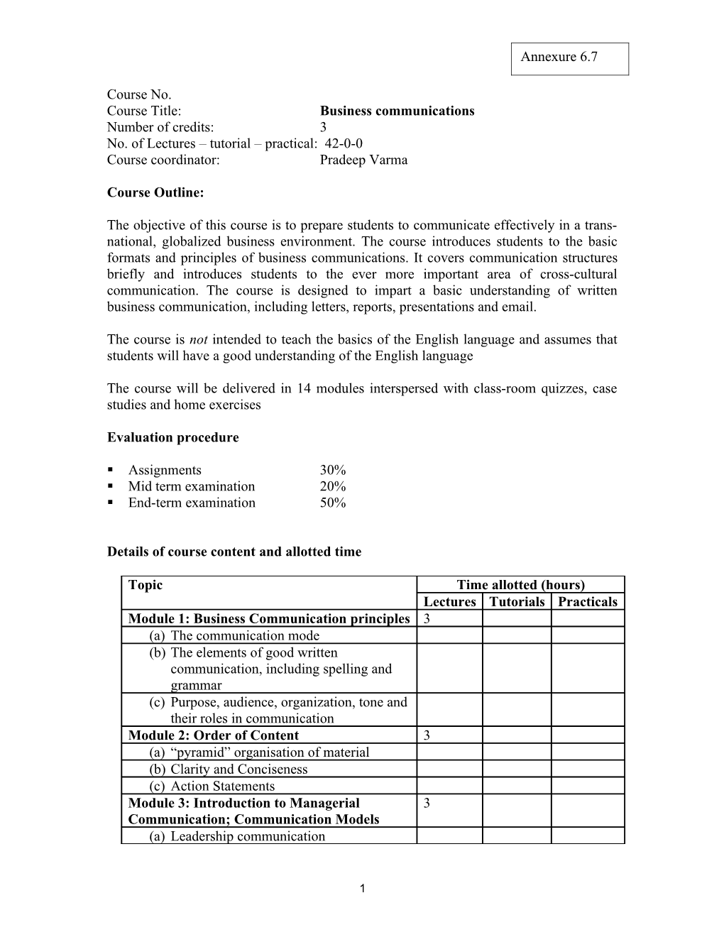 Course Title: Business Communications