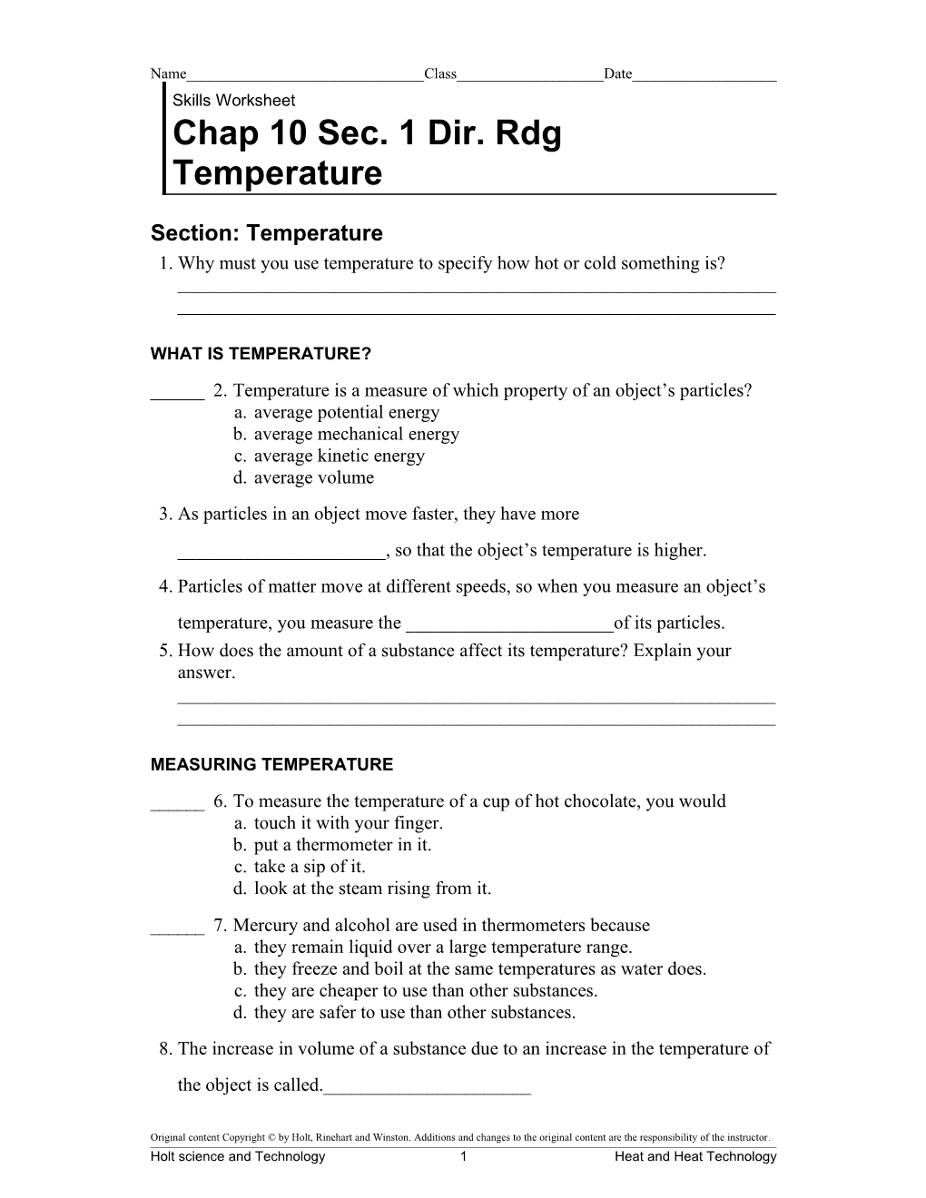 Chap 10 Sec. 1 Dir. Rdg Temperature