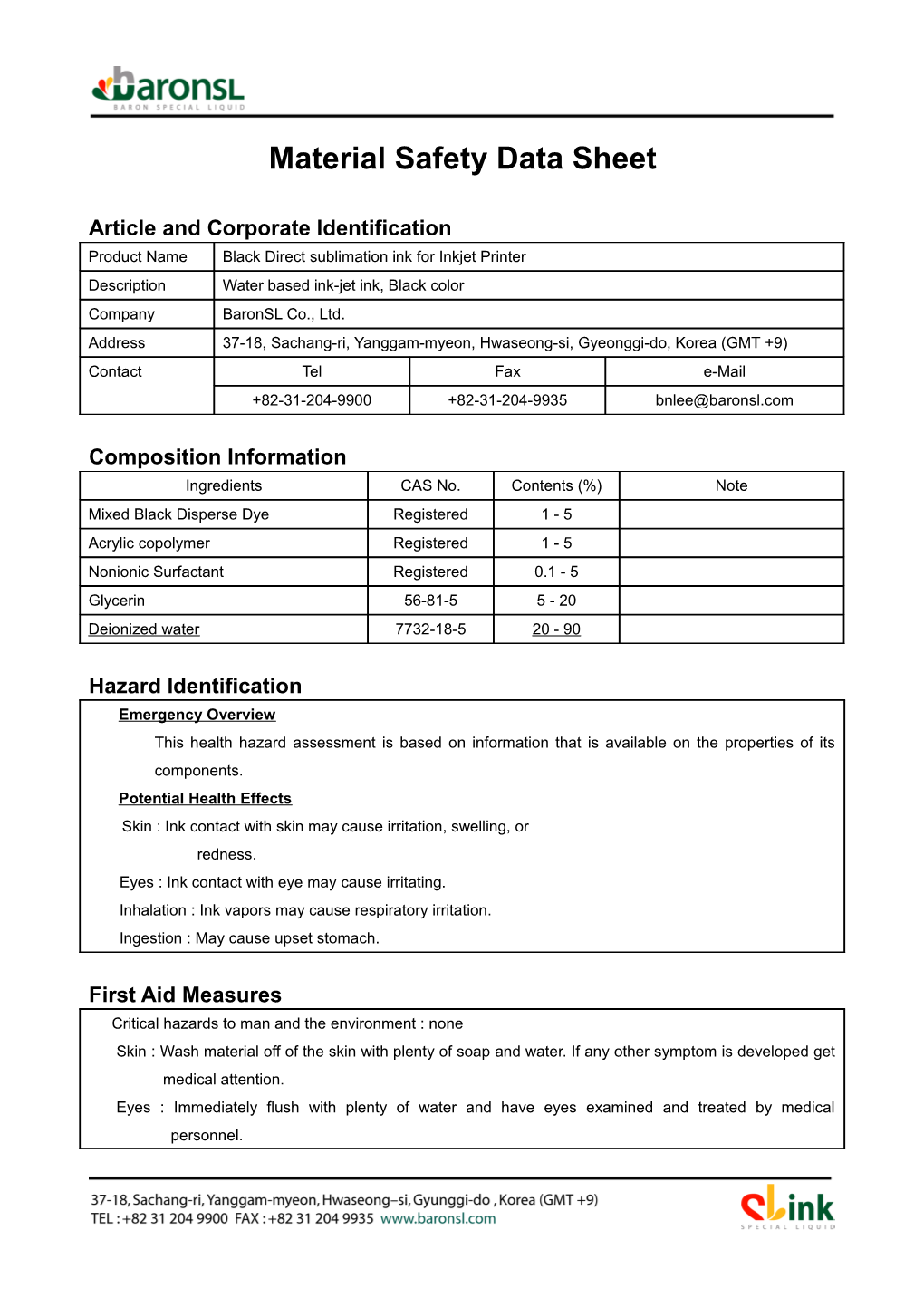 Material Safety Data Sheet s73