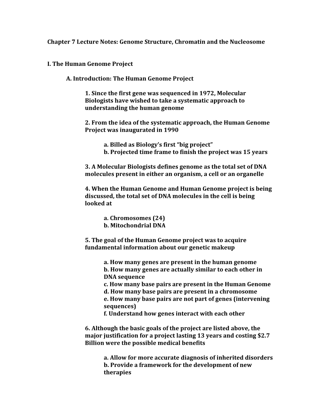 Chapter 7 Lecture Notes: Genome Structure, Chromatin and the Nucleosome