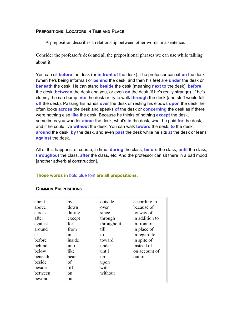 Prepositions: Locators in Time and Place