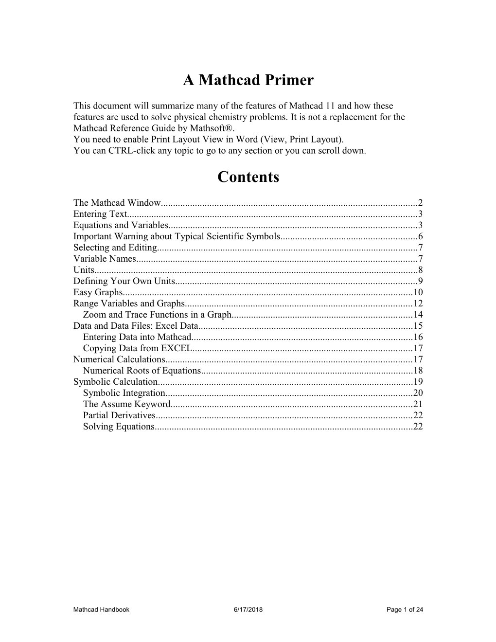 A Mathcad Primer