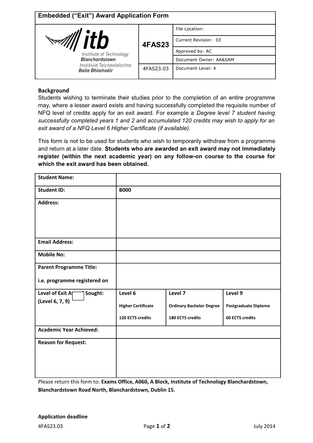 Exit Award Application Form (4FAS23)