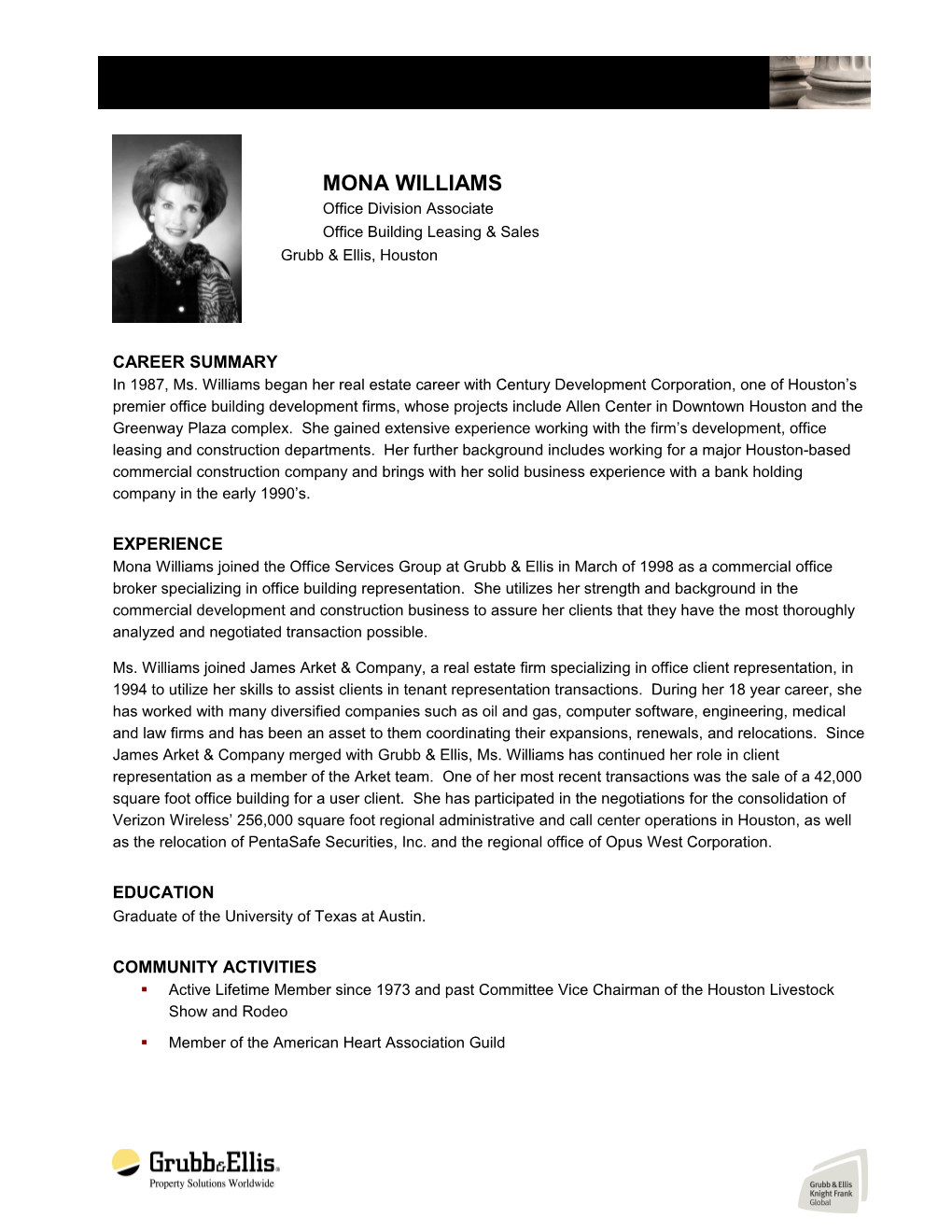 MONA WILLIAMS Office Division Associate Office Building Leasing & Sales