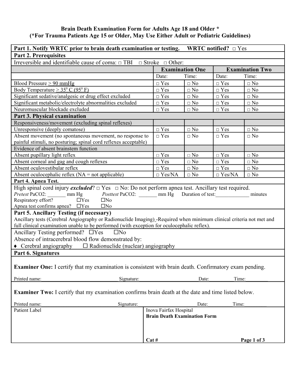 Determination of Brain Death Guideline for Adults and Children 1 Years and Older