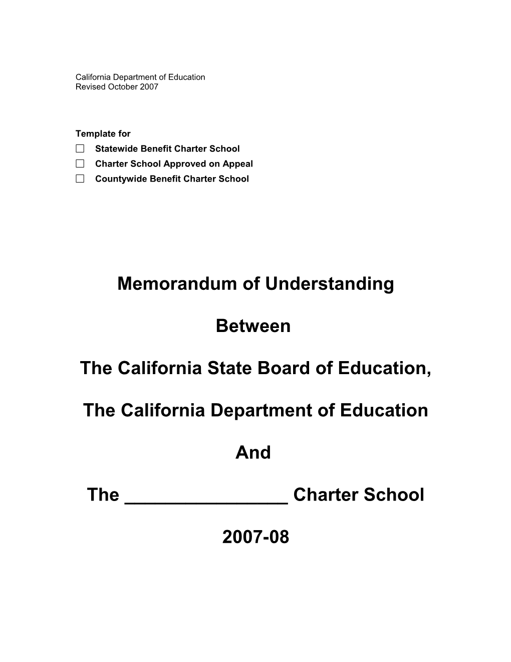 SBE Memorandum of Understanding - Resources (CA Dept of Education)