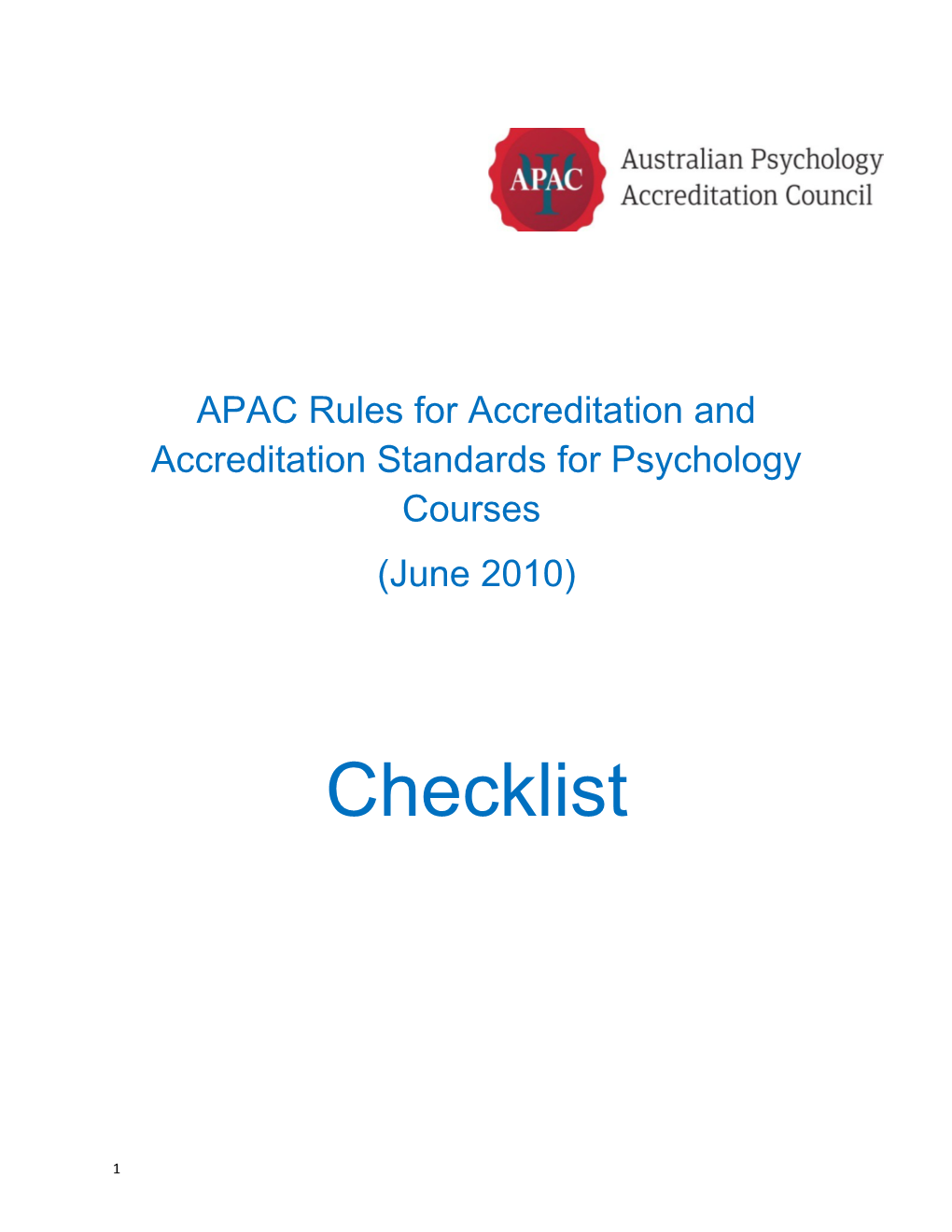 APAC Rules for Accreditation and Accreditation Standards for Psychology Courses