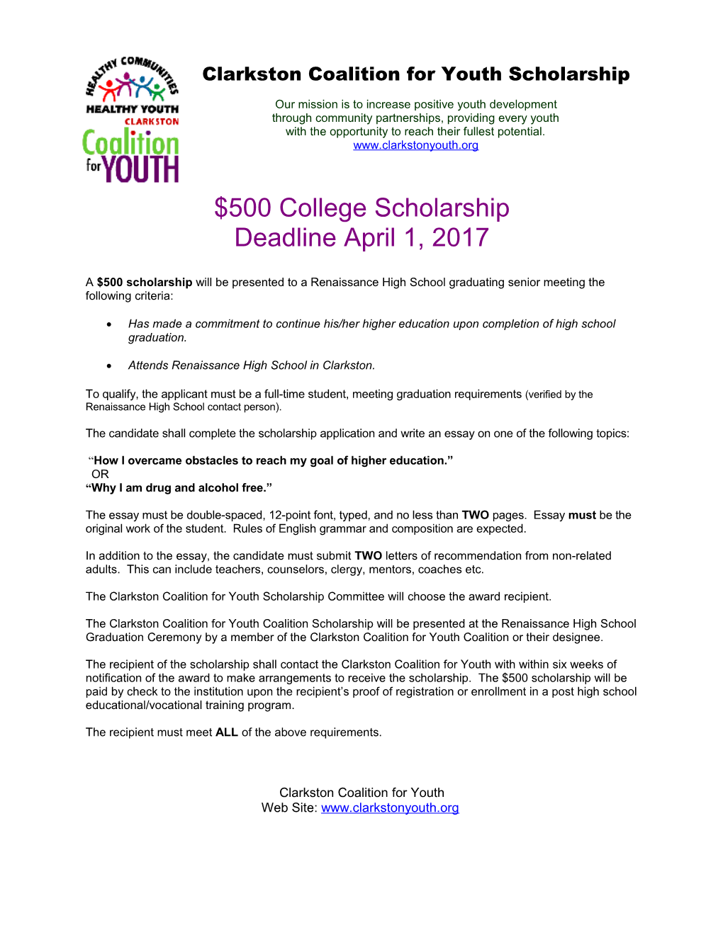 Clarkston Coalition for Youth Scholarship