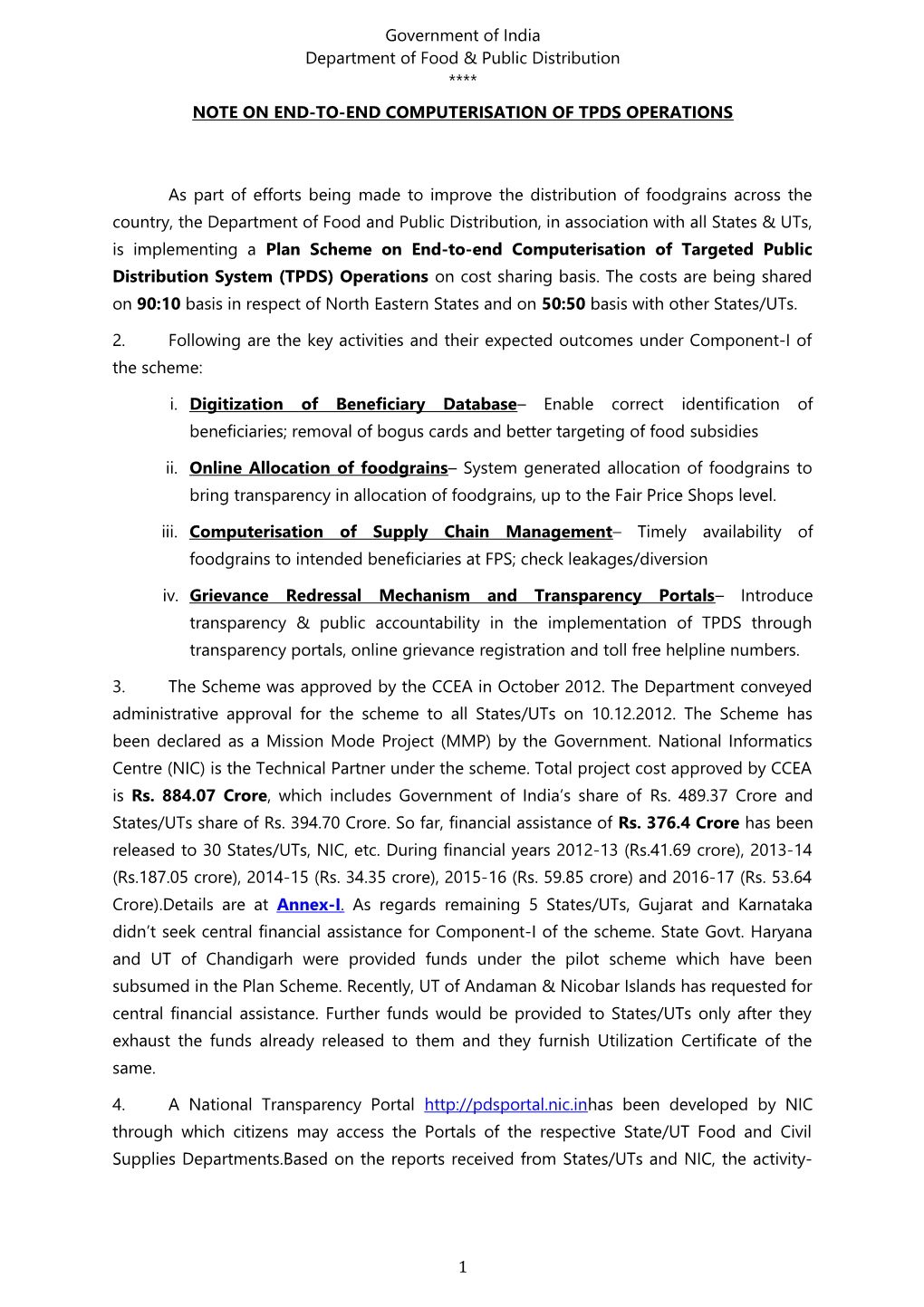 Note on End-To-End Computerisation of Tpds Operations