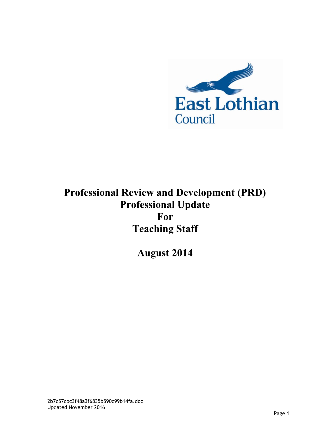 Professional Review and Development (PRD) Professional Update