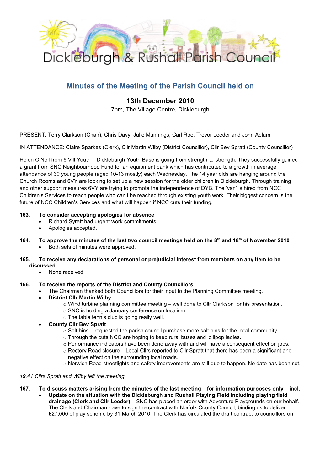 Minutes of the Meeting of the Parish Council Held On