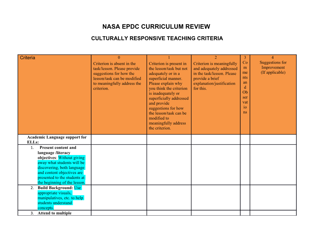 Nasa Epdc Curriculum Review