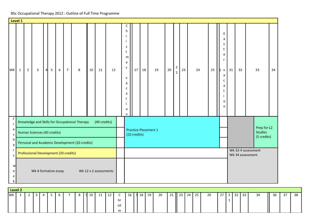 Bsc Occupational Therapy 2012 : Outline of Full Time Programme