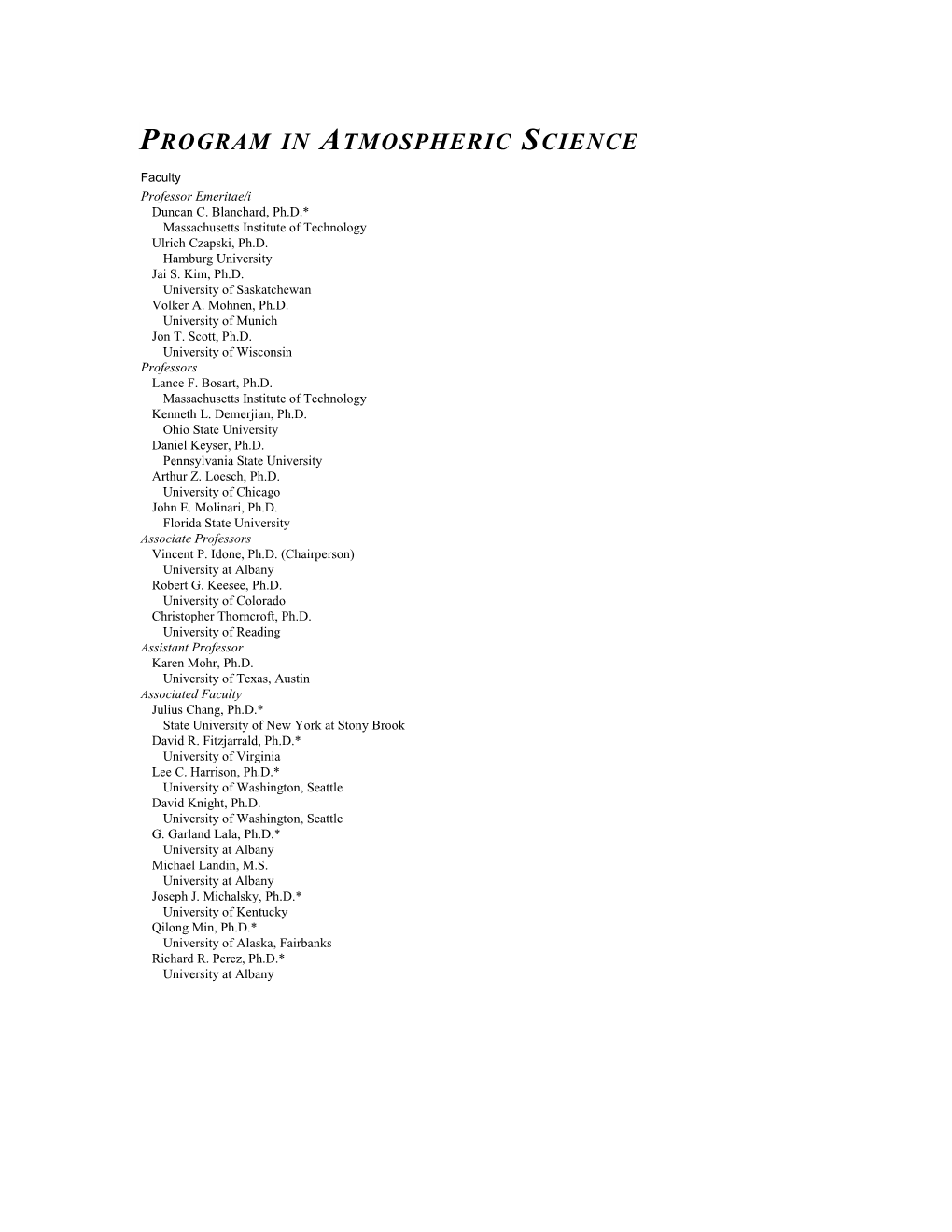 Program in Atmospheric Science