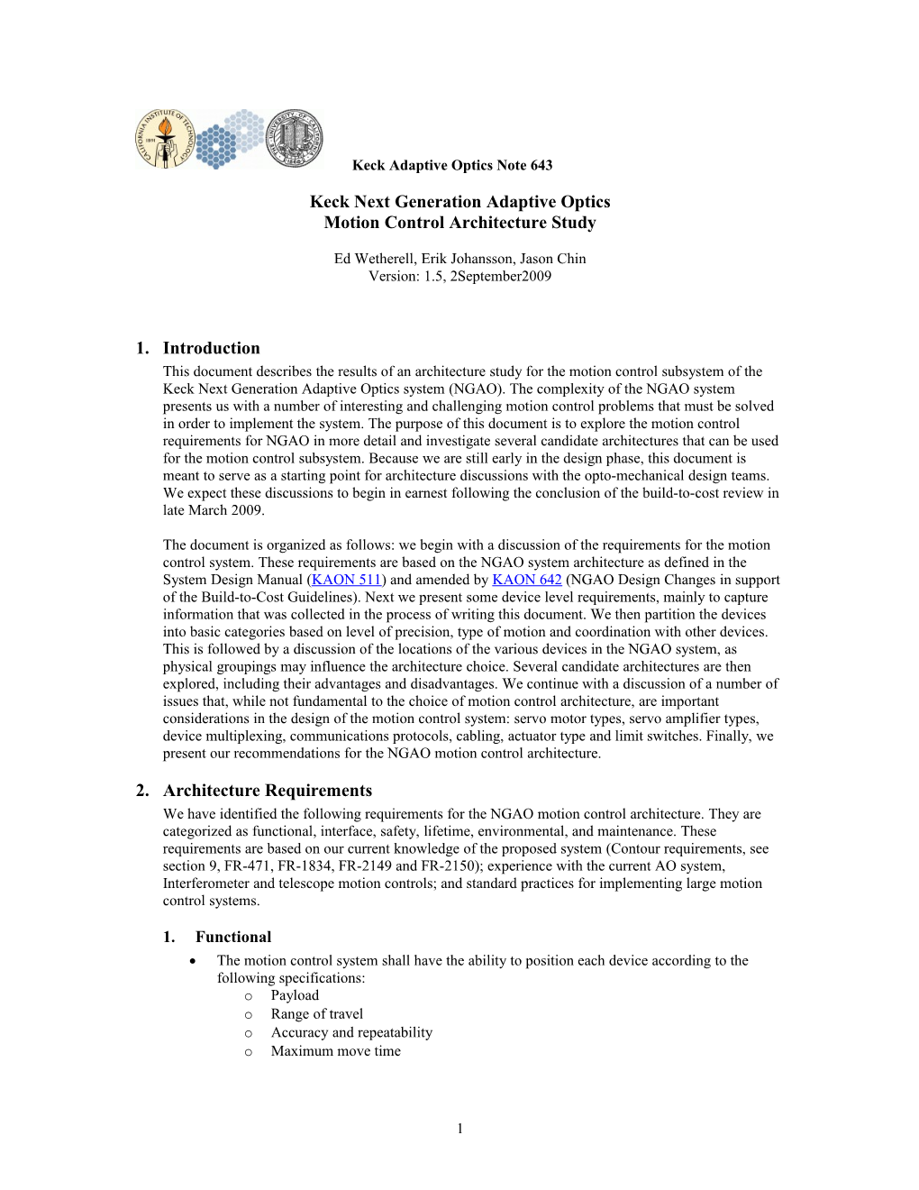 Keck Adaptive Optics Note