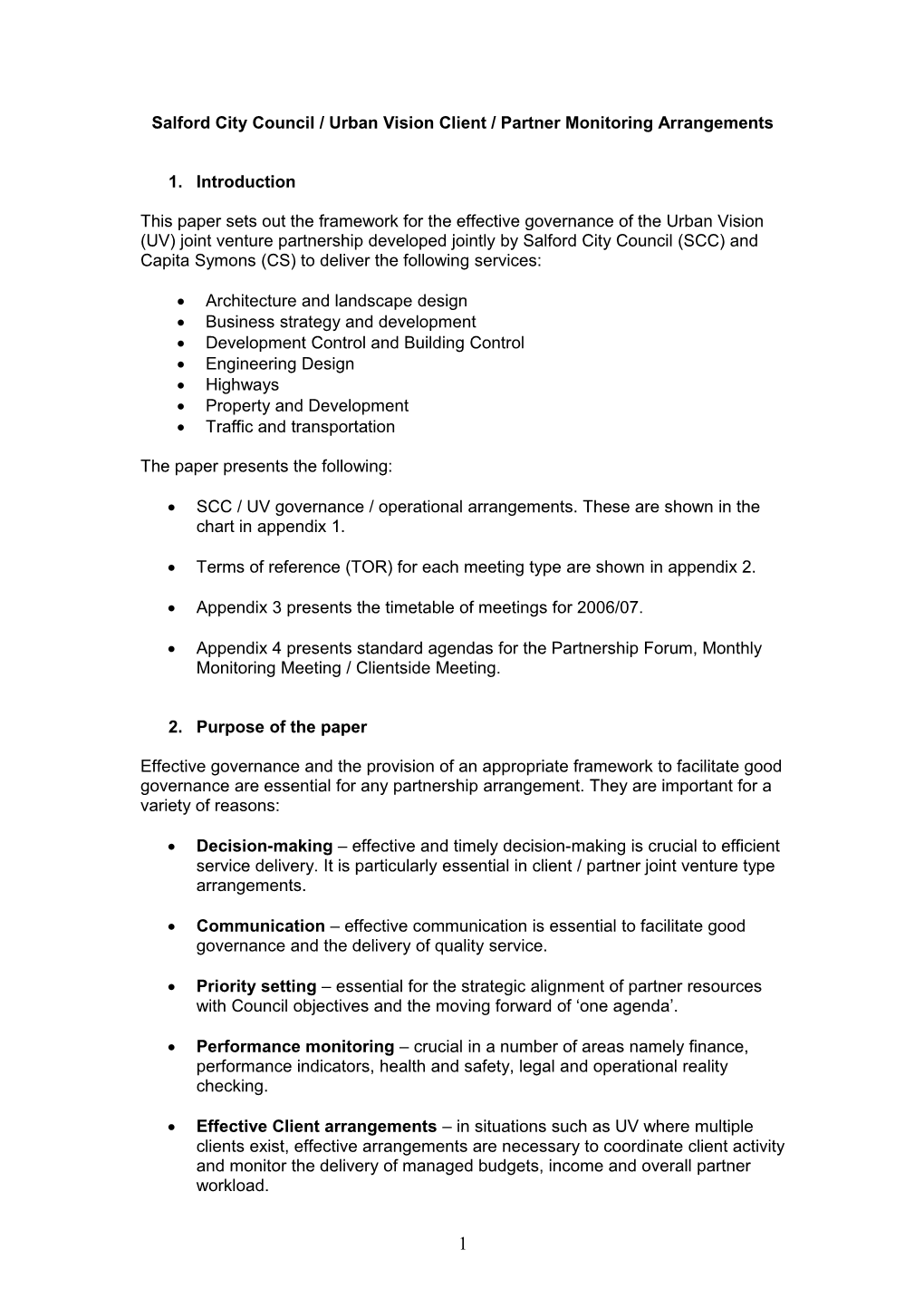 Salford City Council / Urban Vision Client / Partner Monitoring Arrangements