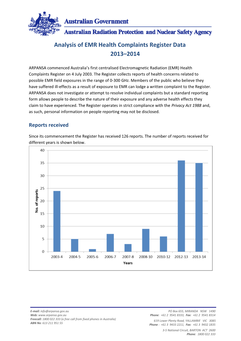 Analysis of EMR Health Complaints Register 2012-2013