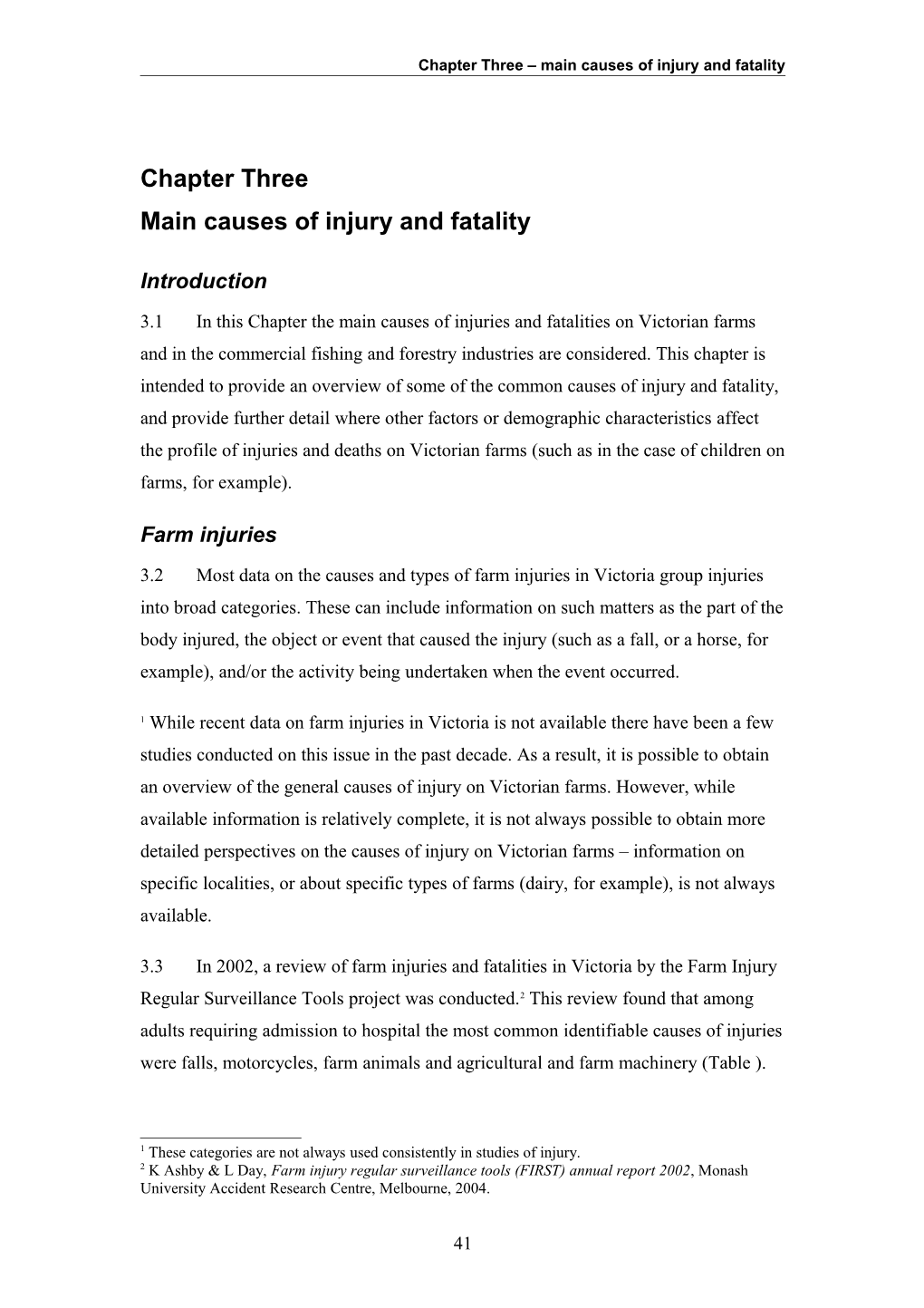 Chapter Three Main Causes of Injury and Fatality