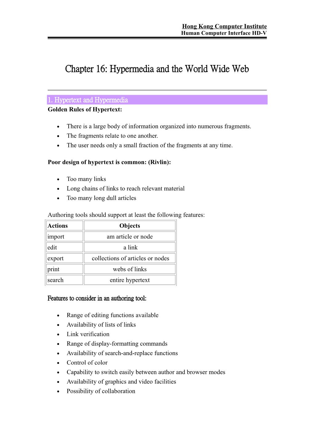 Chapter 16: Hypermedia and the World Wide Web