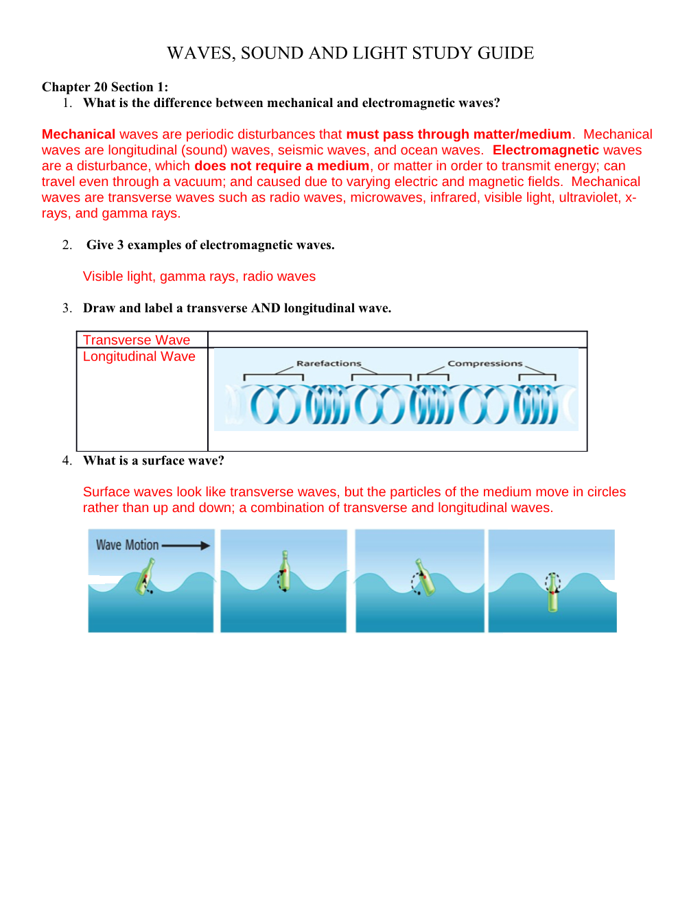 Electromagnetism, Waves, Sound and Light Study Guide