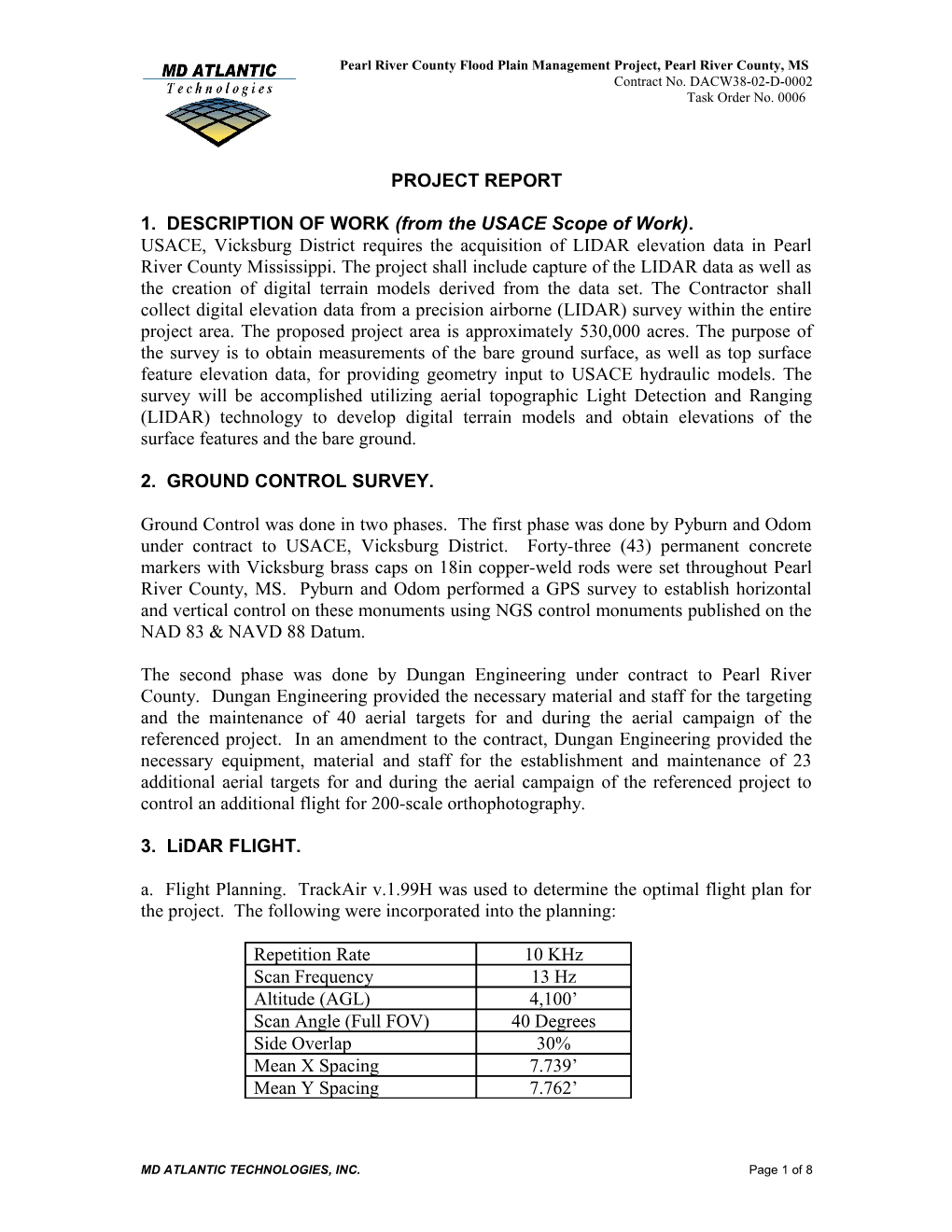 1. DESCRIPTION of WORK (From the USACE Scope of Work)