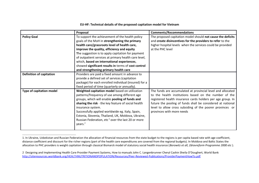 EU-HF: Technical Details of the Proposed Capitation Model for Vietnam