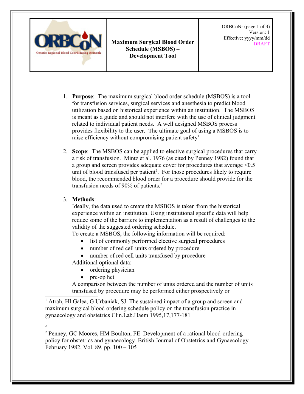 Maximum Surgical Blood Order Schedule (MSBOS) - Development Tool