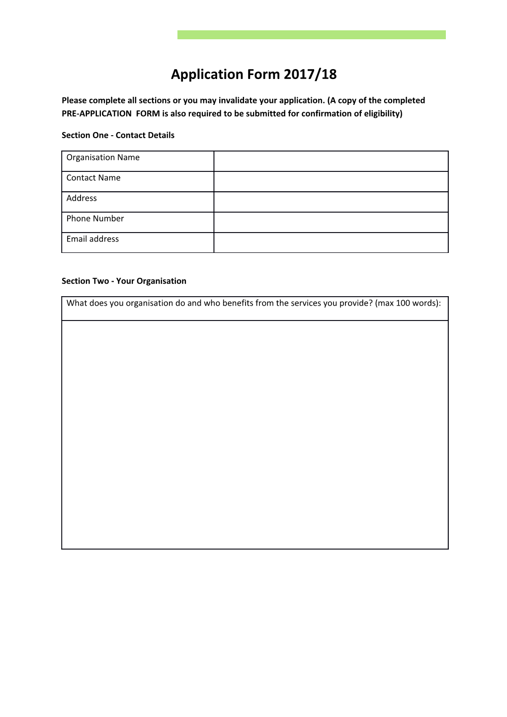 Application Form 2017/18