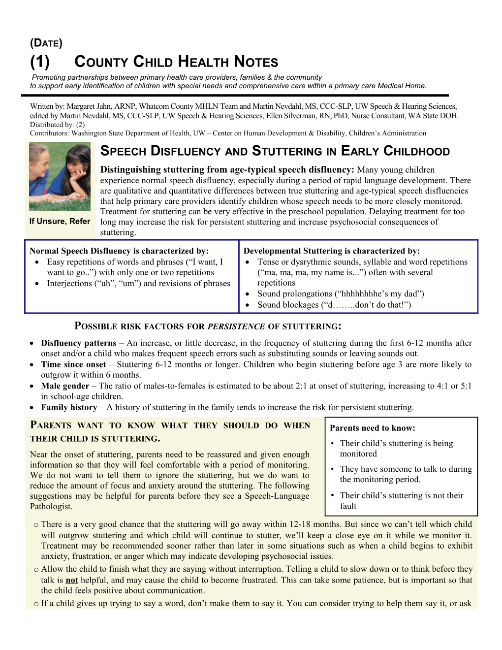 (1) County Child Health Notes