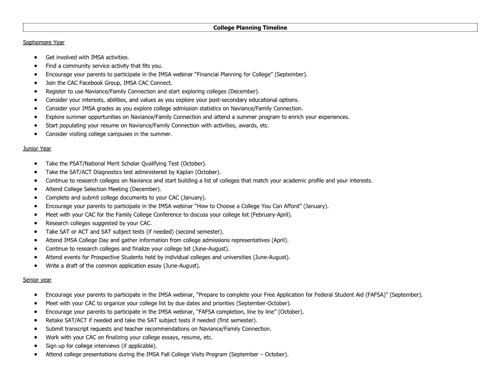 College Planning Timeline