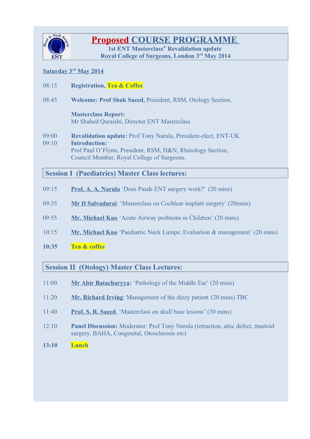 1St ENT Masterclass Revalidation Update