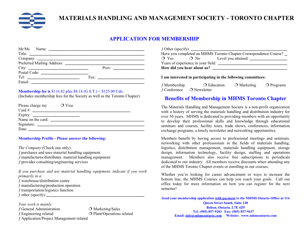 Materials Handling and Management Society - Toronto Chapter