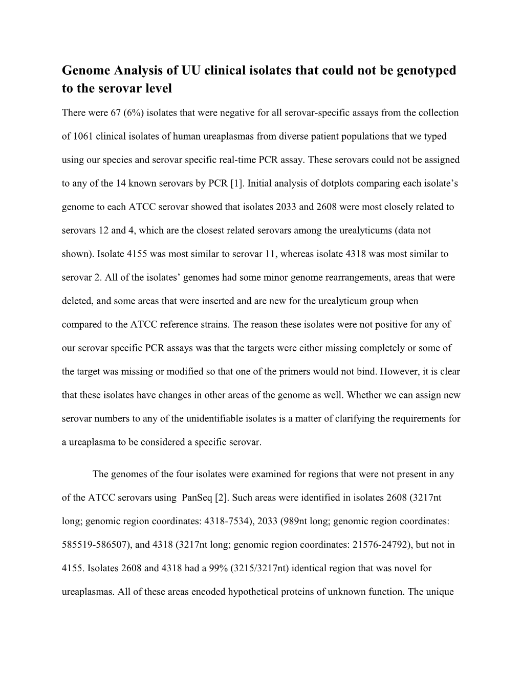 Genome Analysis of UU Clinical Isolates That Could Not Be Genotyped to the Serovar Level