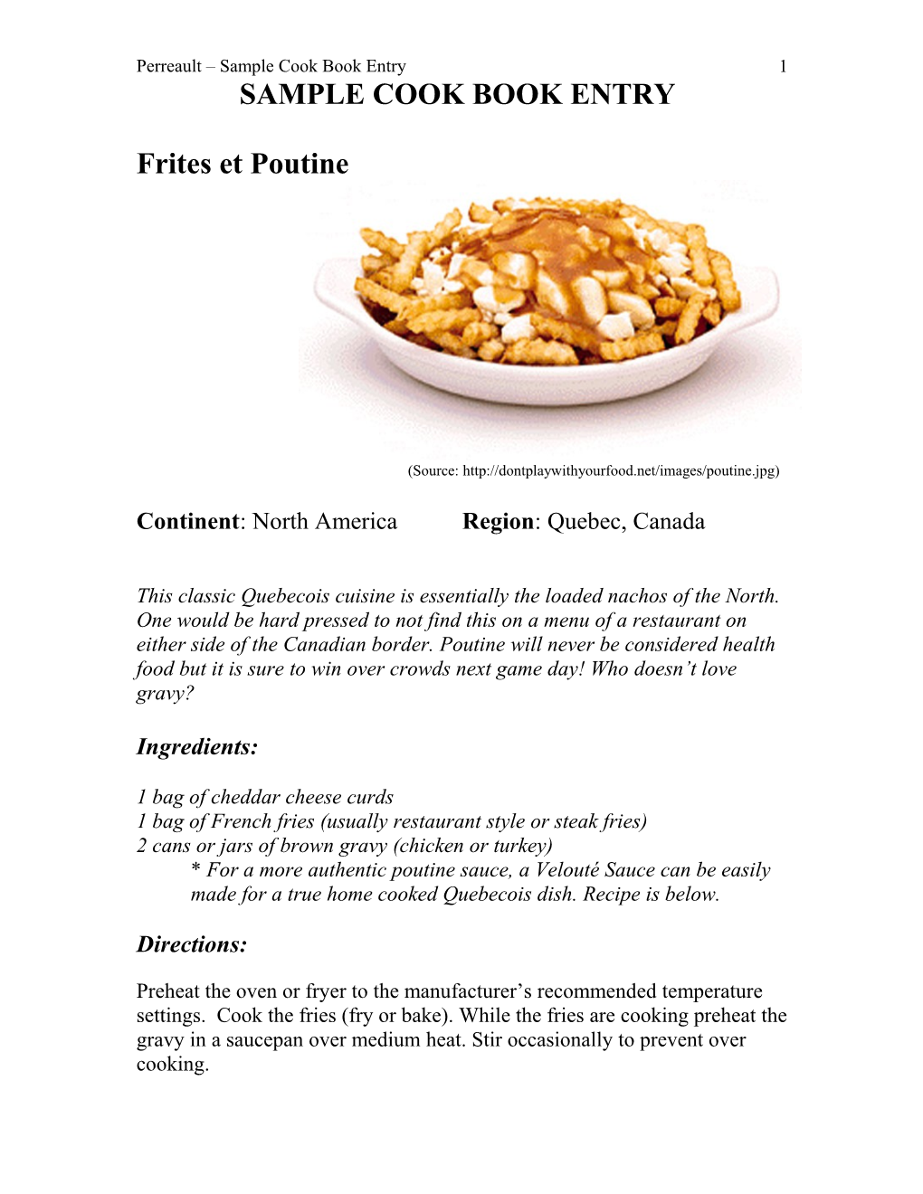 Sample Cook Book Entry