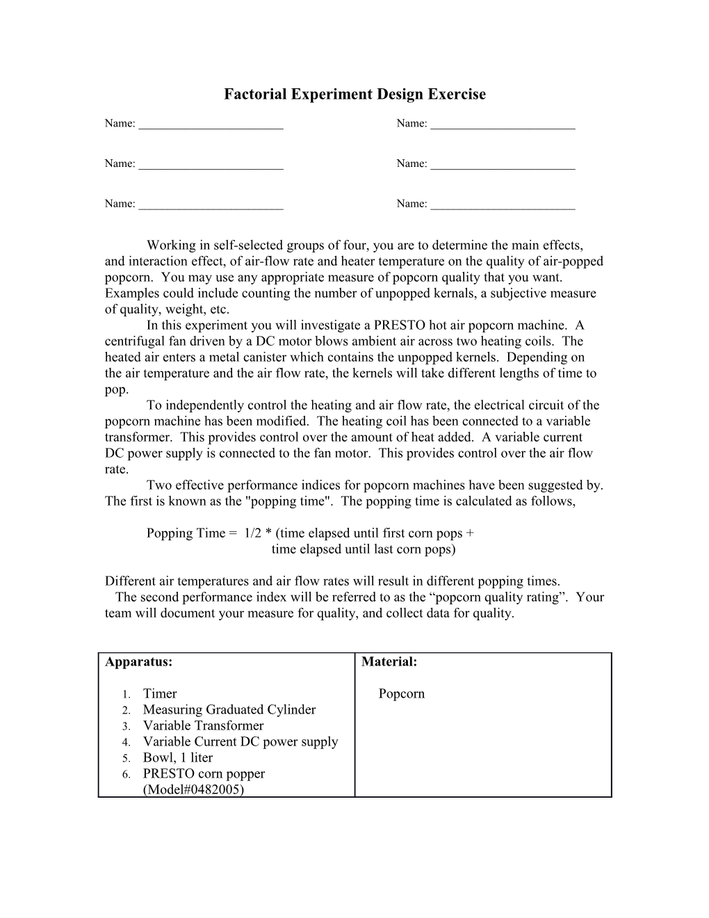 Factorial Experiment Design Exercise