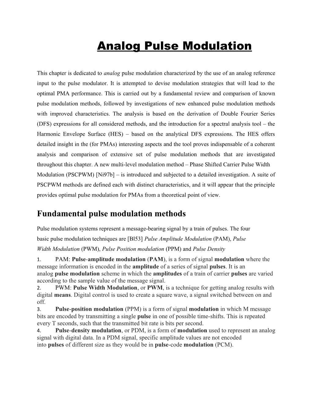 Fundamental Pulse Modulation Methods