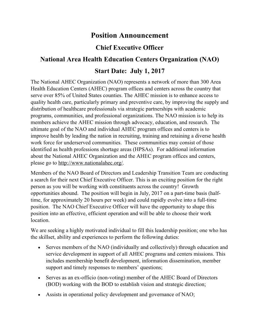 National Area Health Education Centers Organization (NAO)